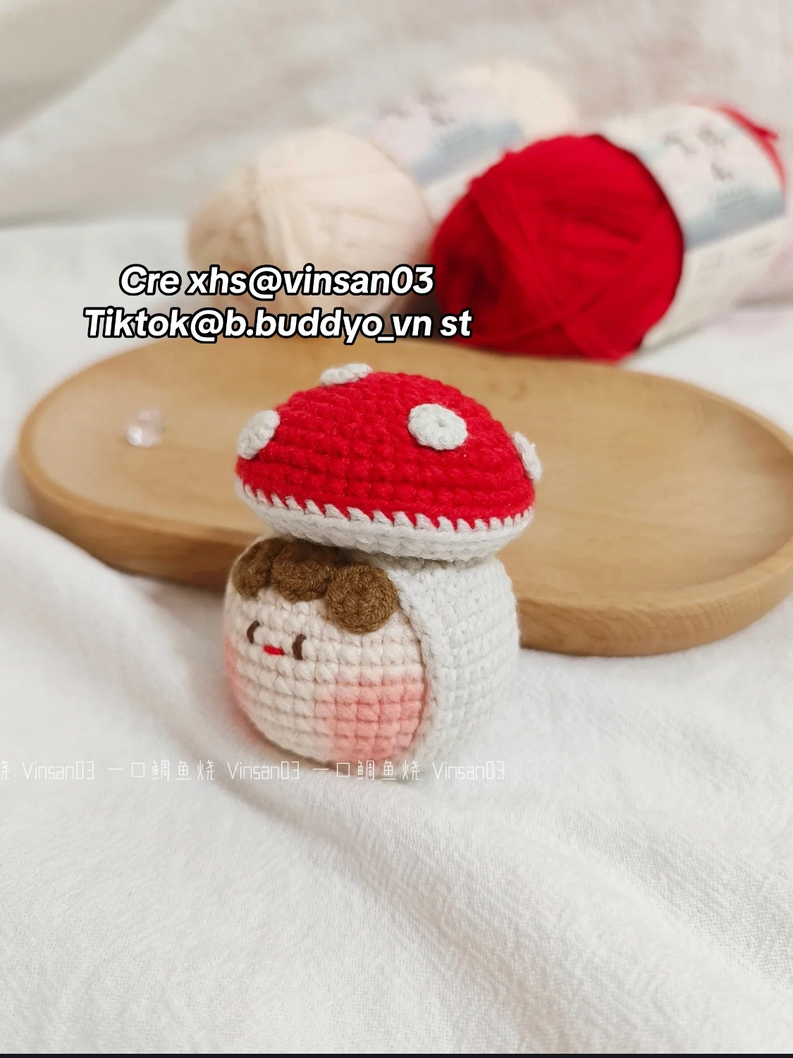 Cute Crochet Mushroom Doll Pattern with Yarn Background