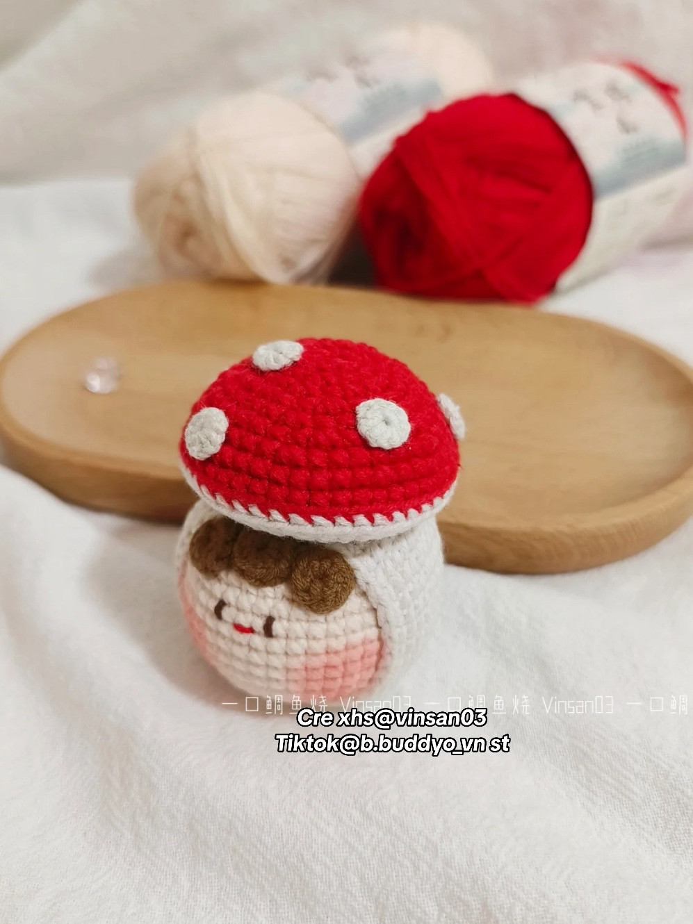 Cute Crochet Mushroom Doll Pattern with Yarn Background