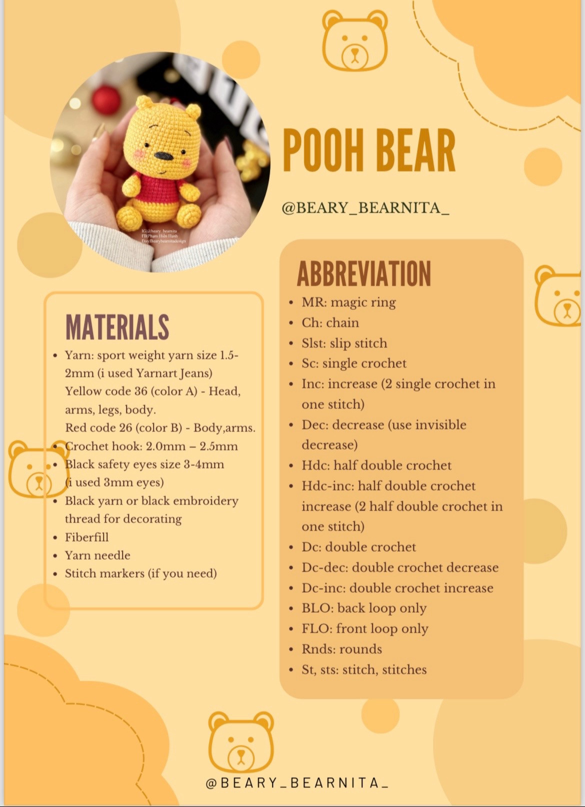 Cute Crochet Pooh Bear Amigurumi Pattern in Your Hands