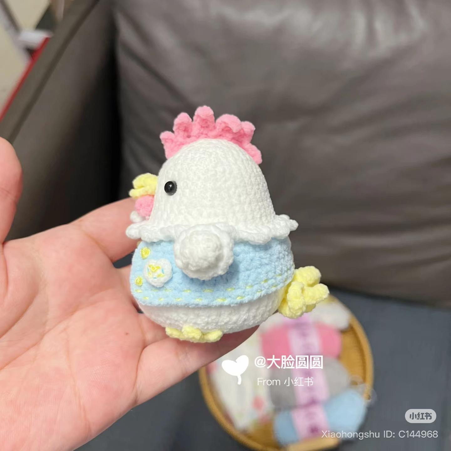 Cute Crocheted Chicken with Blue Jacket Pattern