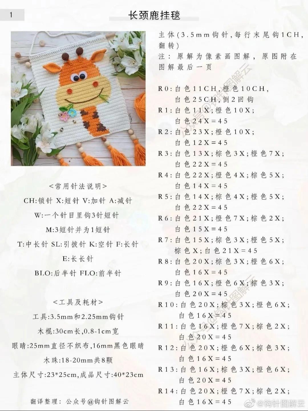 Cute Giraffe Crochet Pattern with Flowers and Tassels