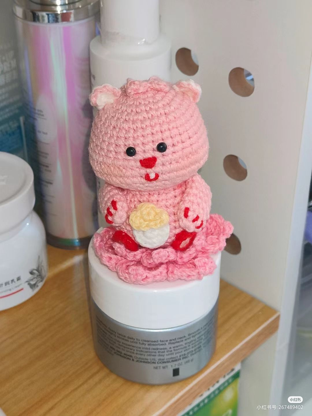 Cute Pink Crochet Bear with Popcorn