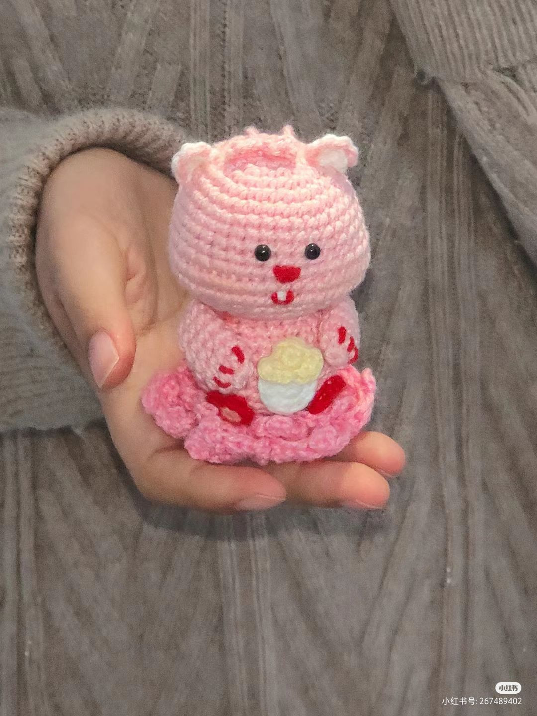 Cute Pink Crochet Bear with Popcorn