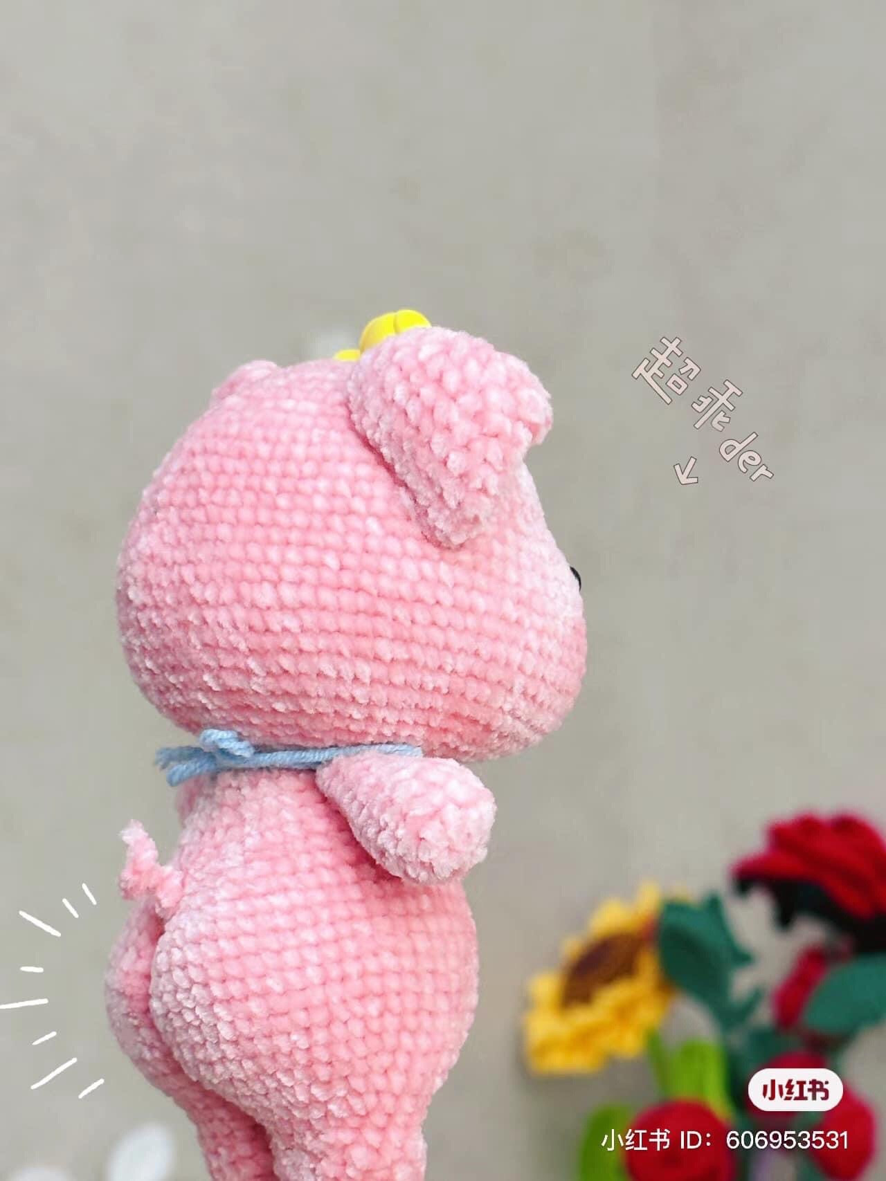 Cute Pink Crocheted Bear with Star and Duck Accessories