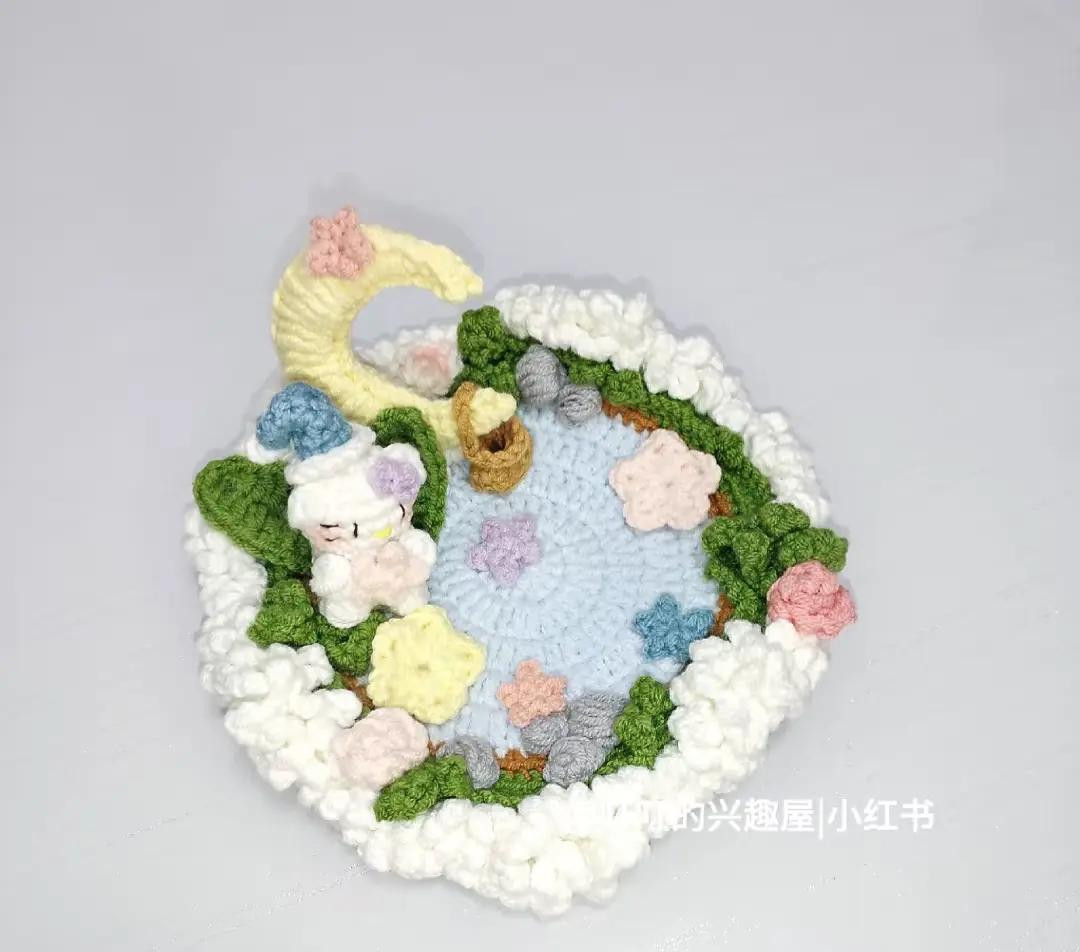 Dreamy Crochet Landscape with Moon and Stars