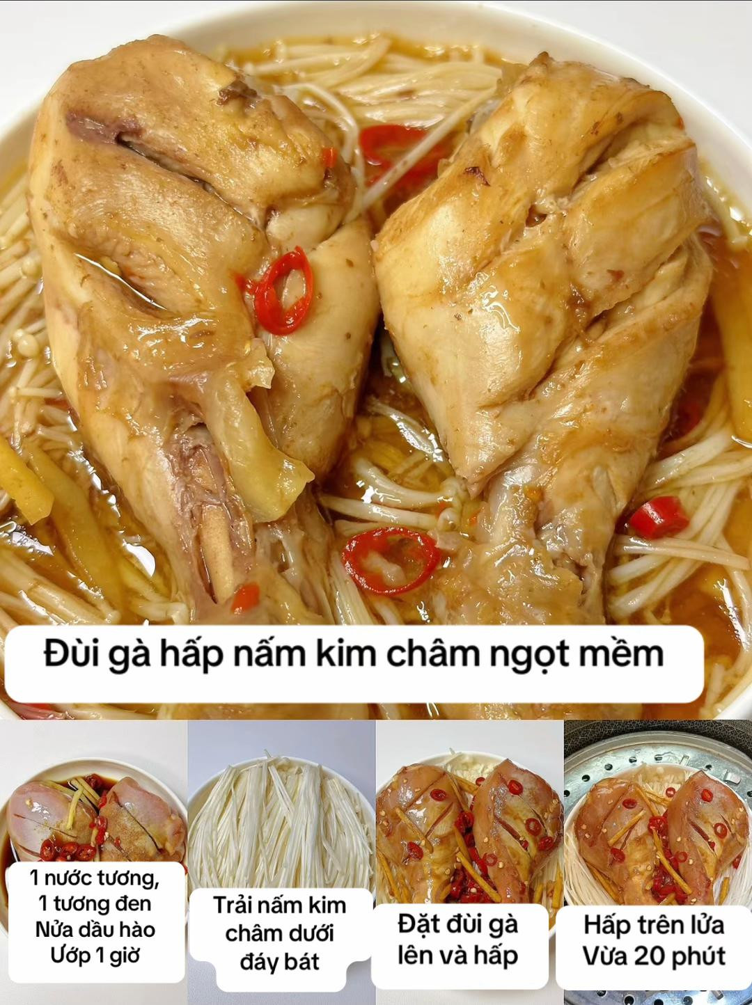 Đùi gà hấp dẫn với nước sốt đậm đà và rau củ tươi ngon