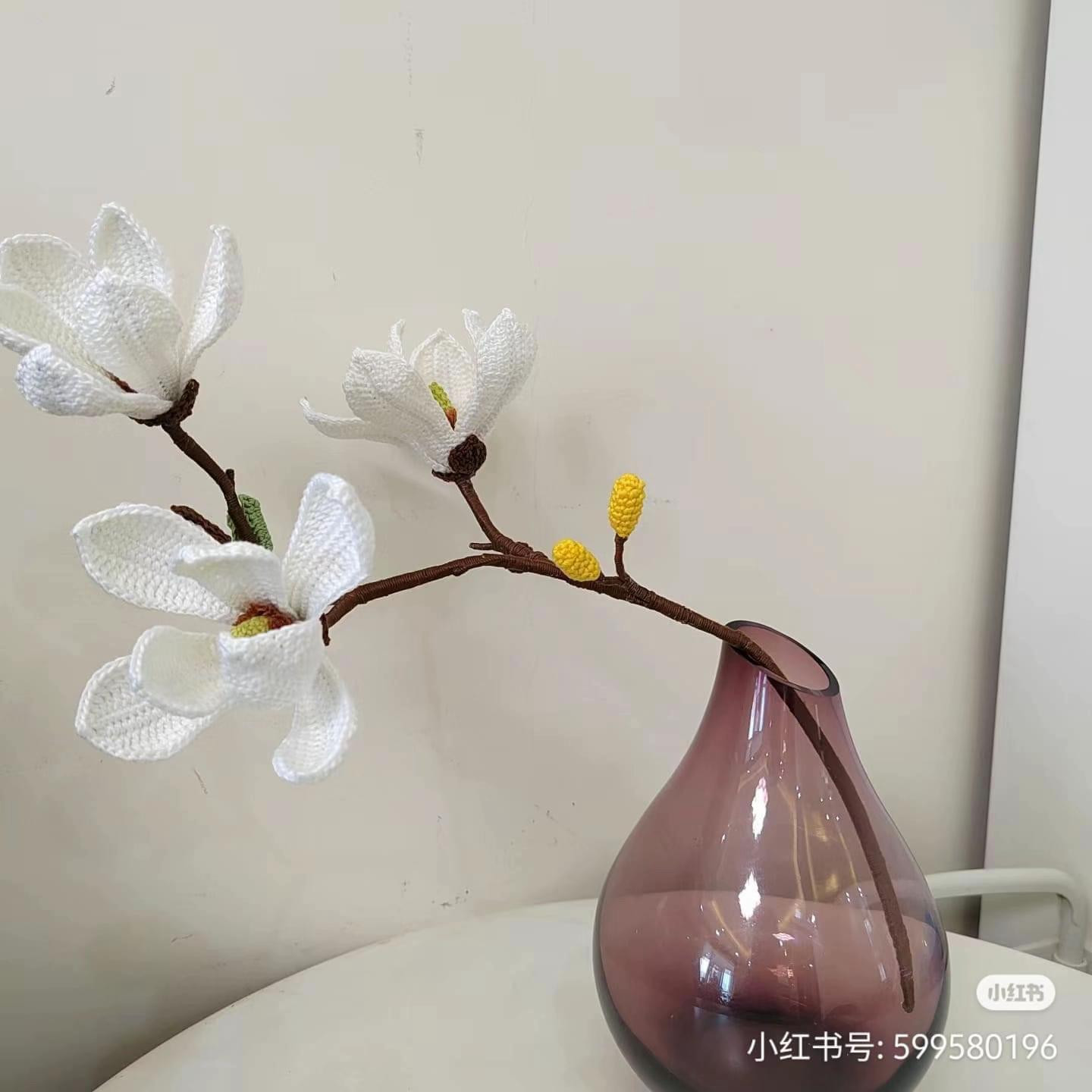 Elegant Crochet Magnolia Flowers on a Branch