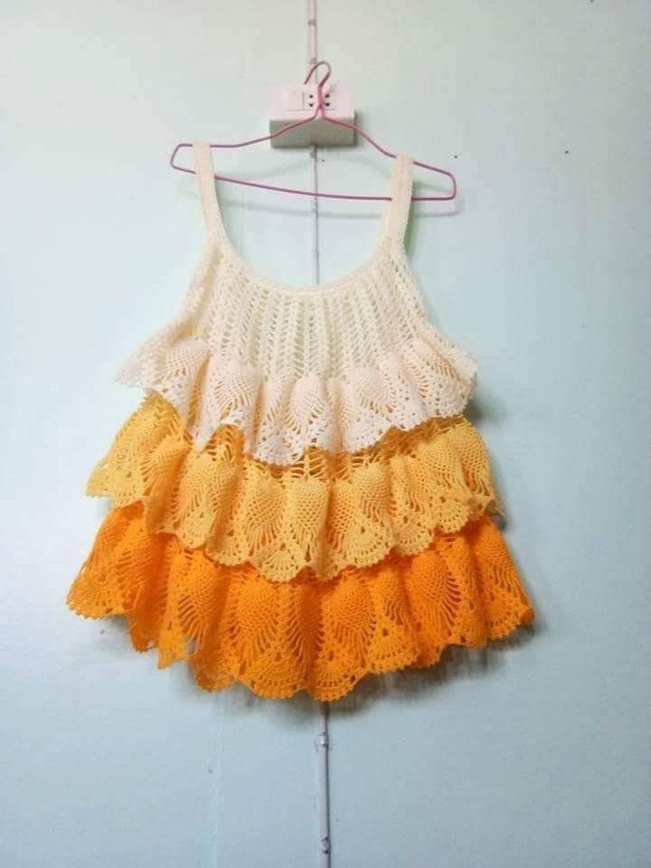 Elegant Crochet Top with Layered Ruffles Design