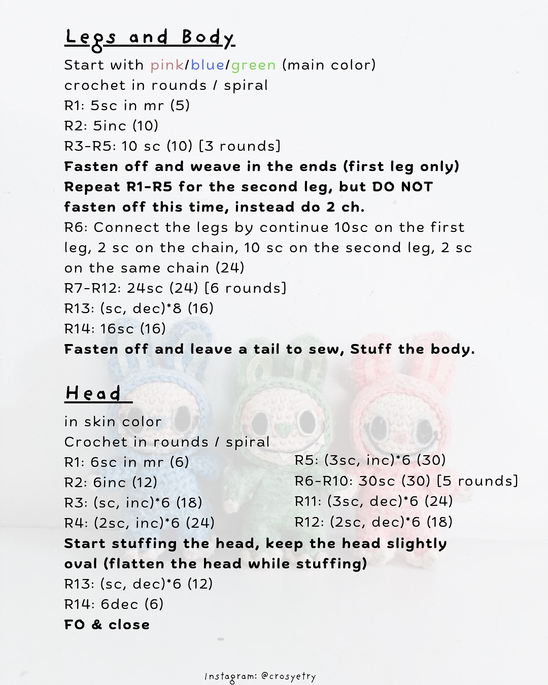 Free Crochet Pattern for Labubu Amigurumi Dolls