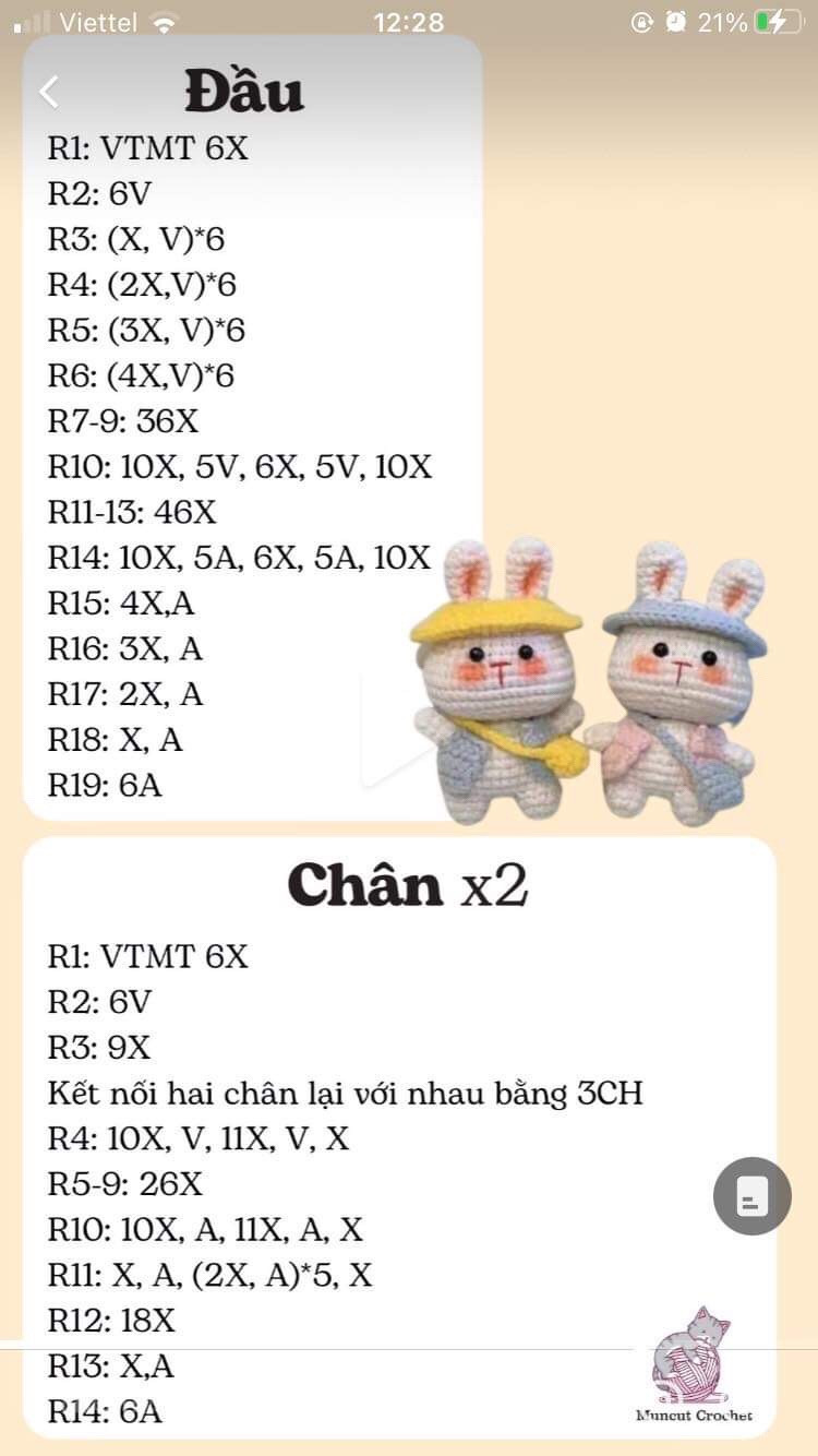 Gấu thỏ móc len dễ thương với phụ kiện nón và túi xách