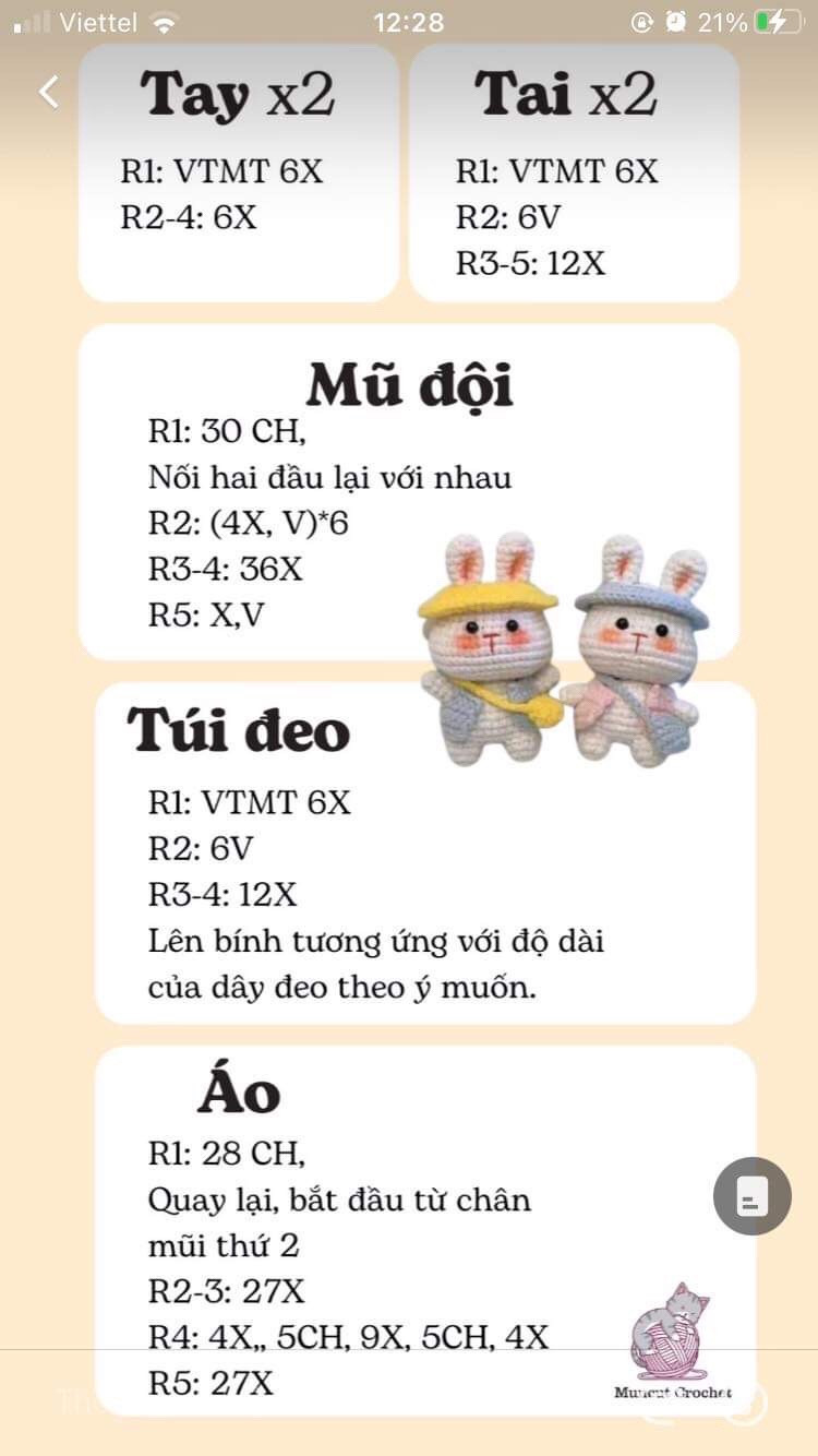 Gấu thỏ móc len dễ thương với phụ kiện nón và túi xách