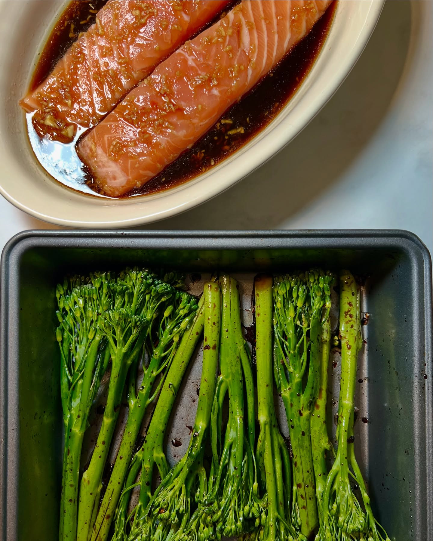 Honey Ginger Glazed Salmon with Soy Broccoli Delight