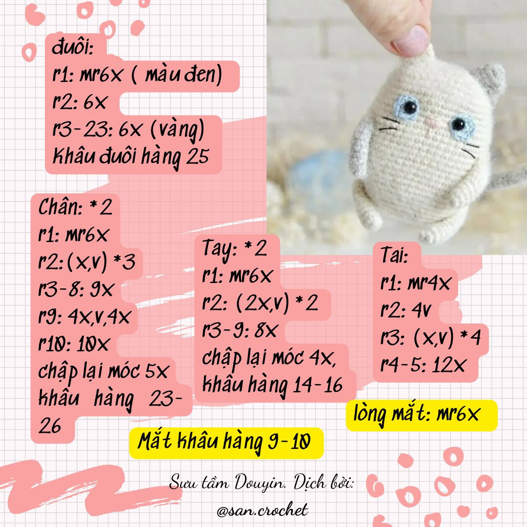 Hướng dẫn chi tiết móc len hình mèo dễ thương cho người mới bắt đầu