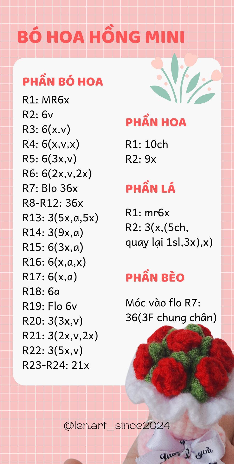 Hướng dẫn móc bó hoa hồng mini bằng len dễ dàng cho người mới bắt đầu