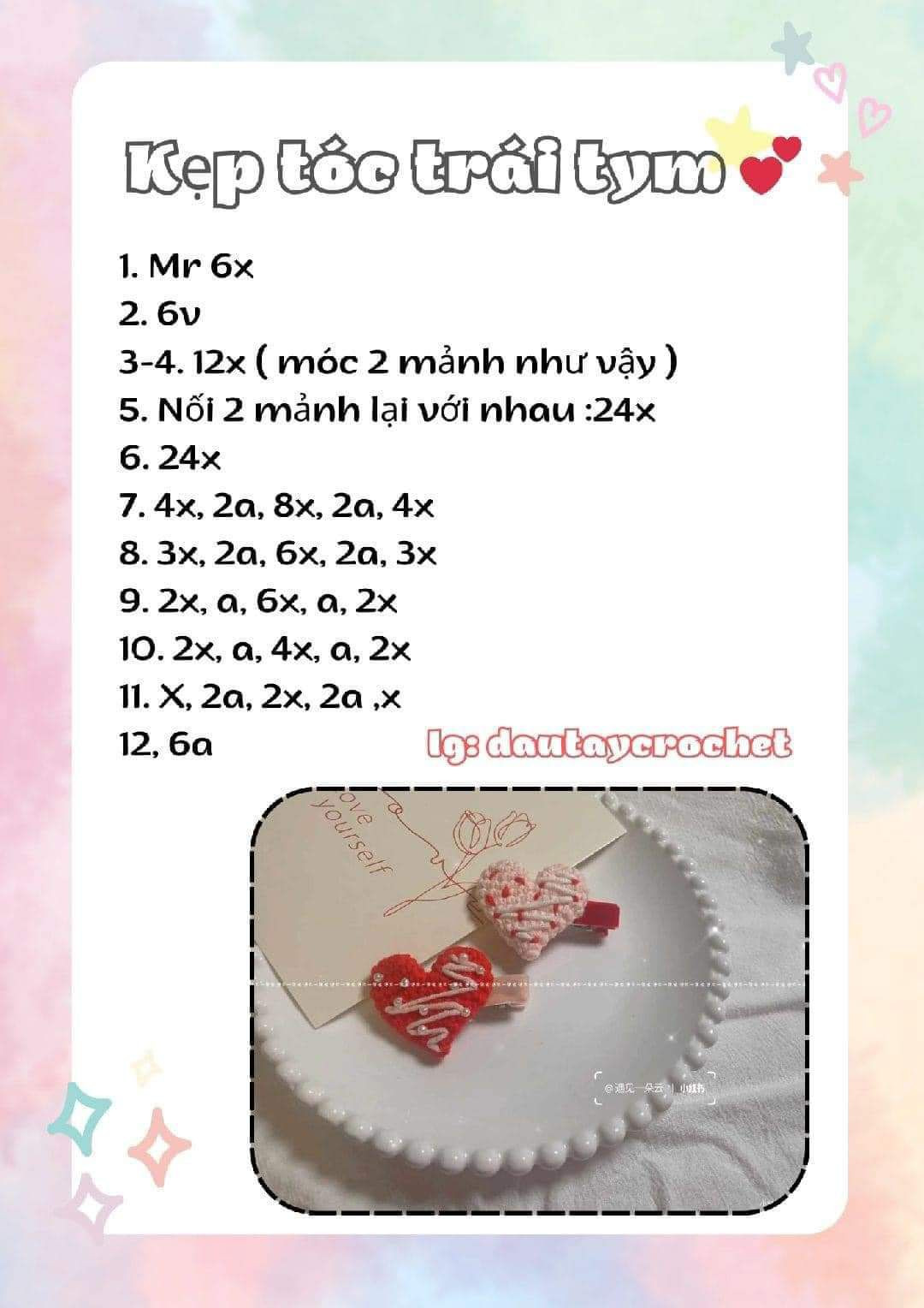 Hướng dẫn móc kẹp tóc hình trái tim dễ thương cho người mới bắt đầu