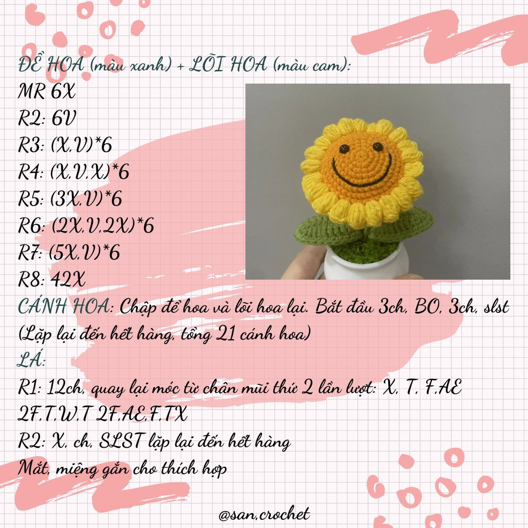 Hướng dẫn móc len bông hoa mặt cười dễ thương cho người mới bắt đầu