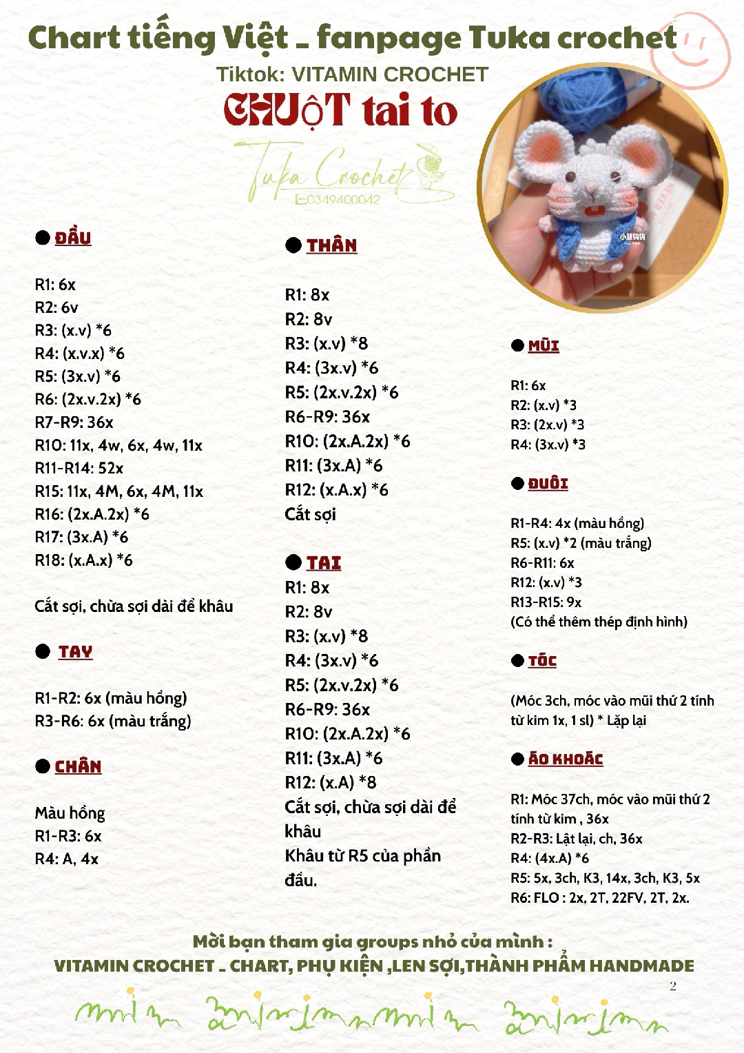 Hướng dẫn móc len chuột tai to với len babyarn