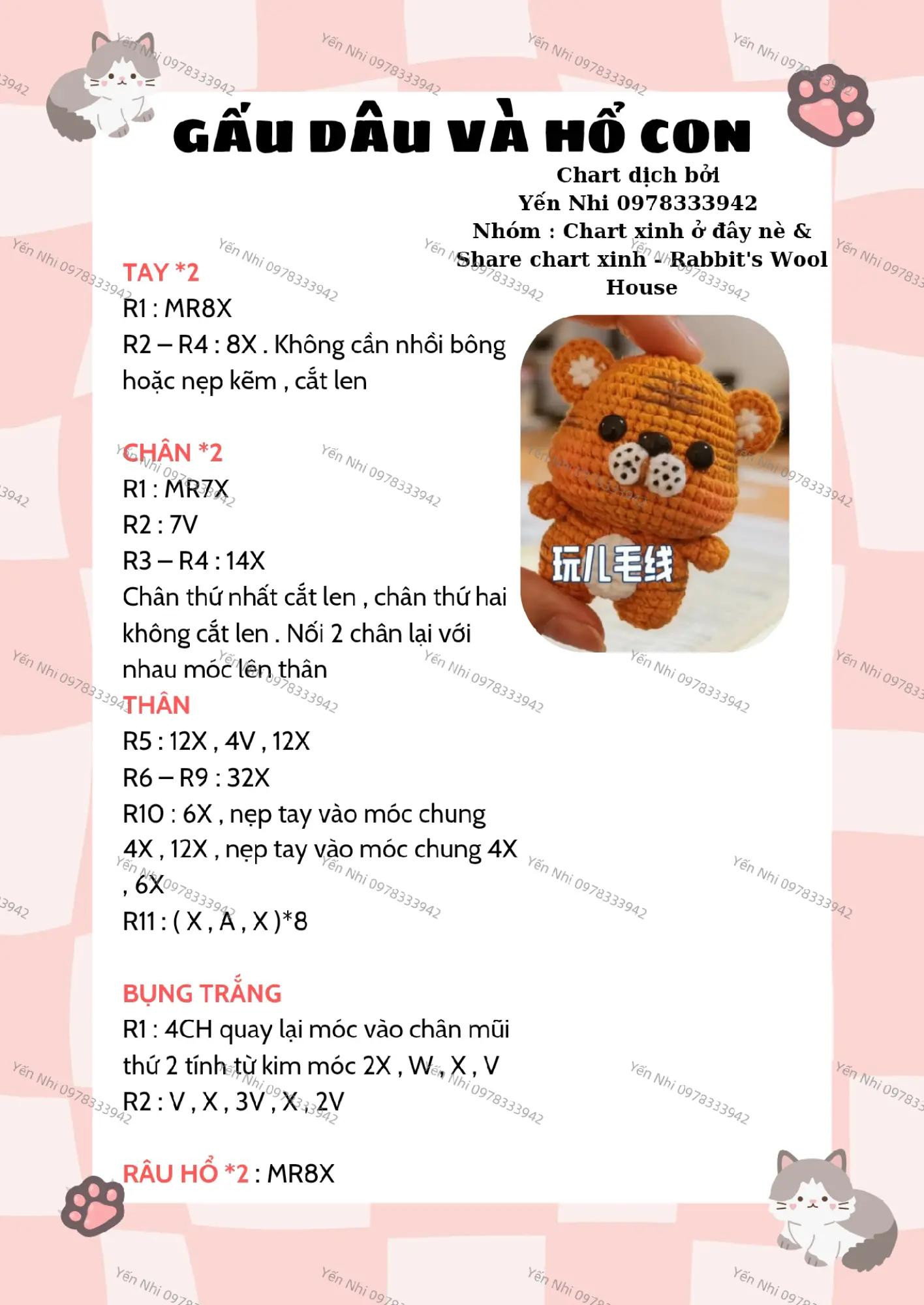 Hướng dẫn móc len gấu dâu và hổ con dễ thương