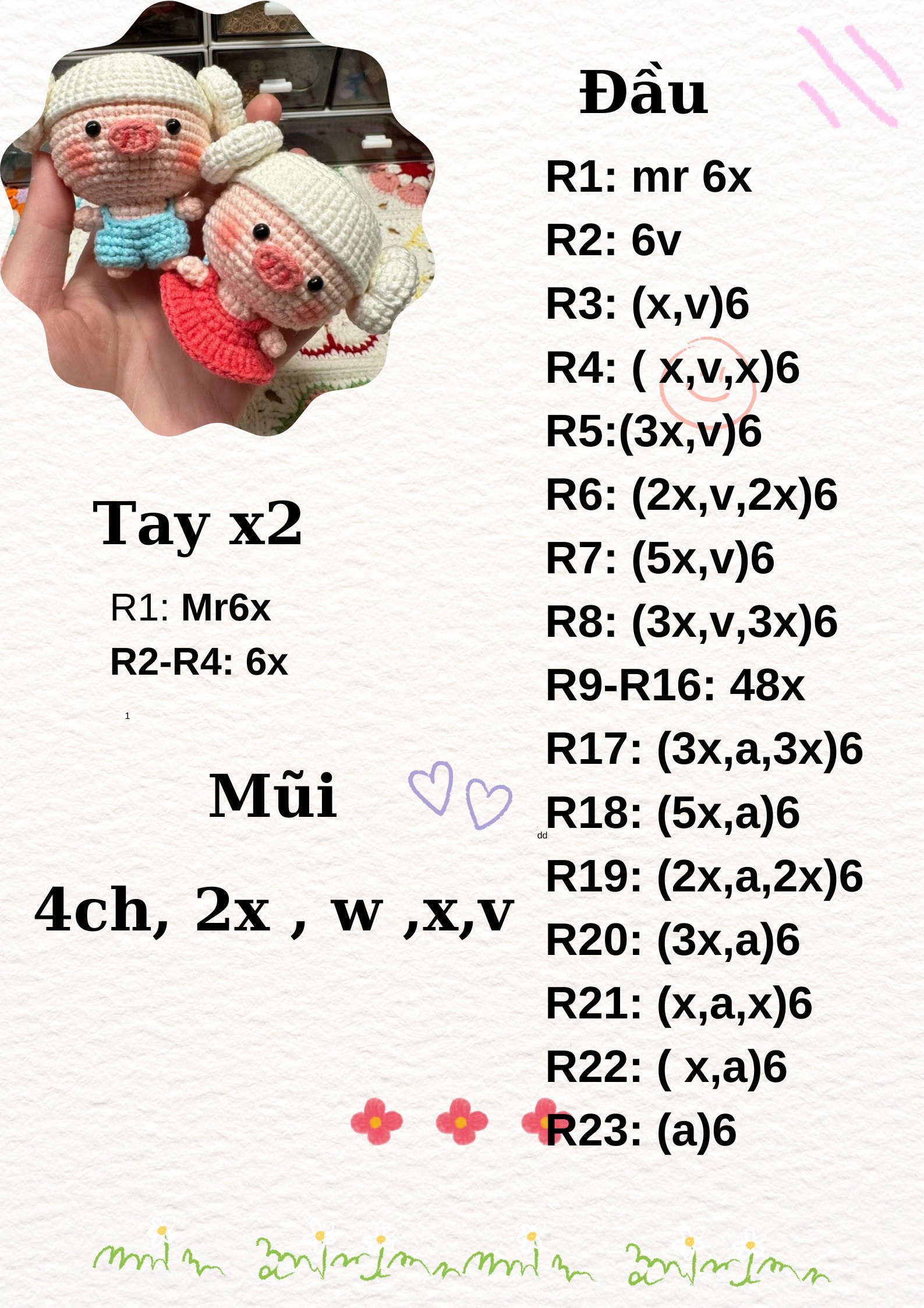 Hướng dẫn móc len heo đội khăn tắm dễ thương