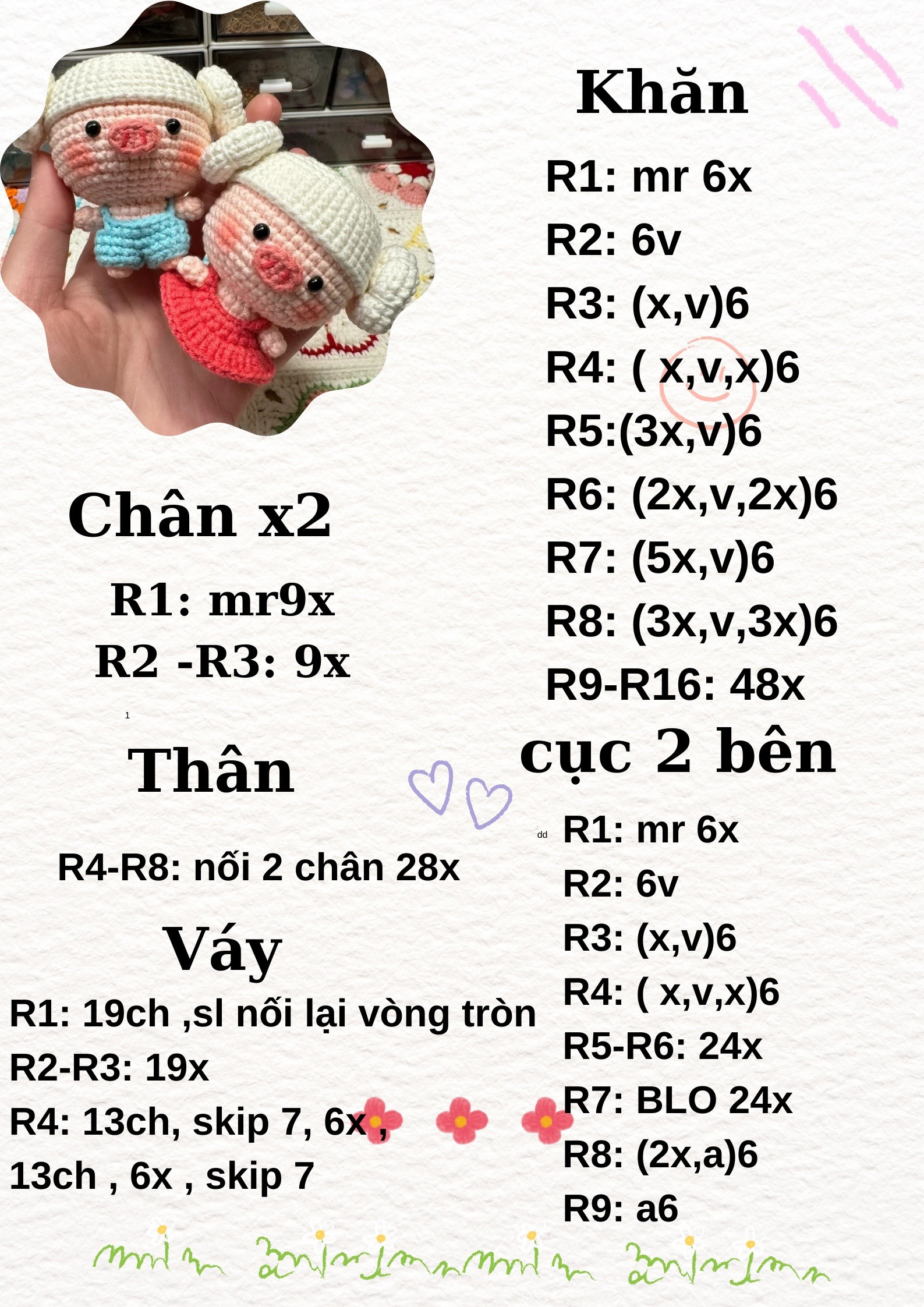 Hướng dẫn móc len heo đội khăn tắm dễ thương