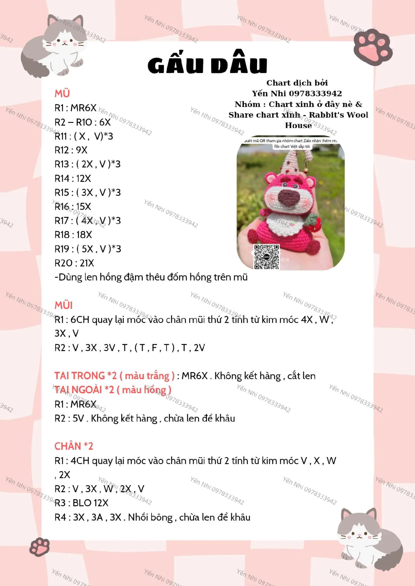 Hướng dẫn móc len hình gấu đáng yêu với mũ sinh nhật