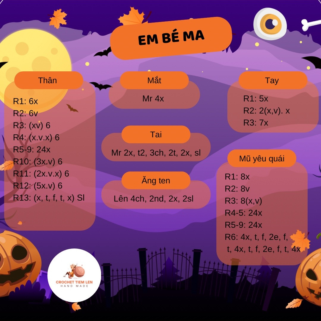 Hướng dẫn móc len hình ma dễ thương cho mùa Halloween