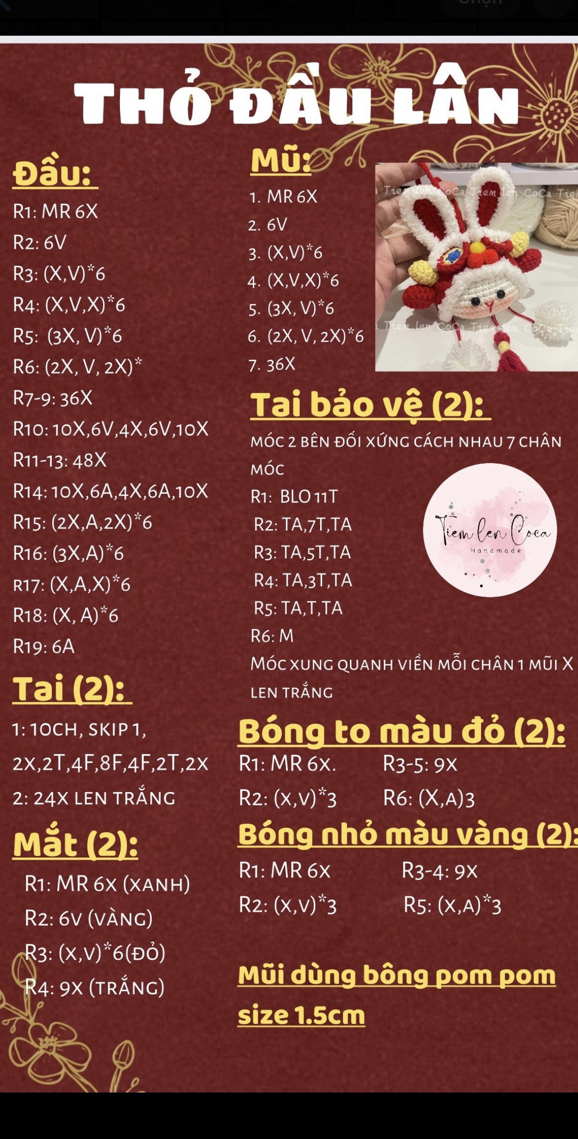 Hướng dẫn móc len hình thỏ dễ thương với nón đỏ