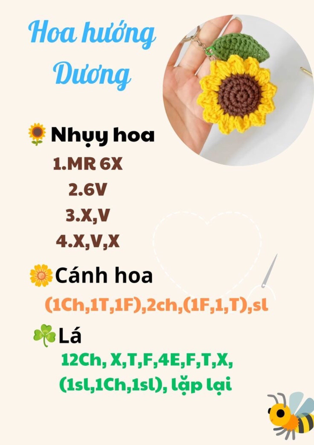 Hướng dẫn móc len hoa hướng dương với cánh hoa và lá