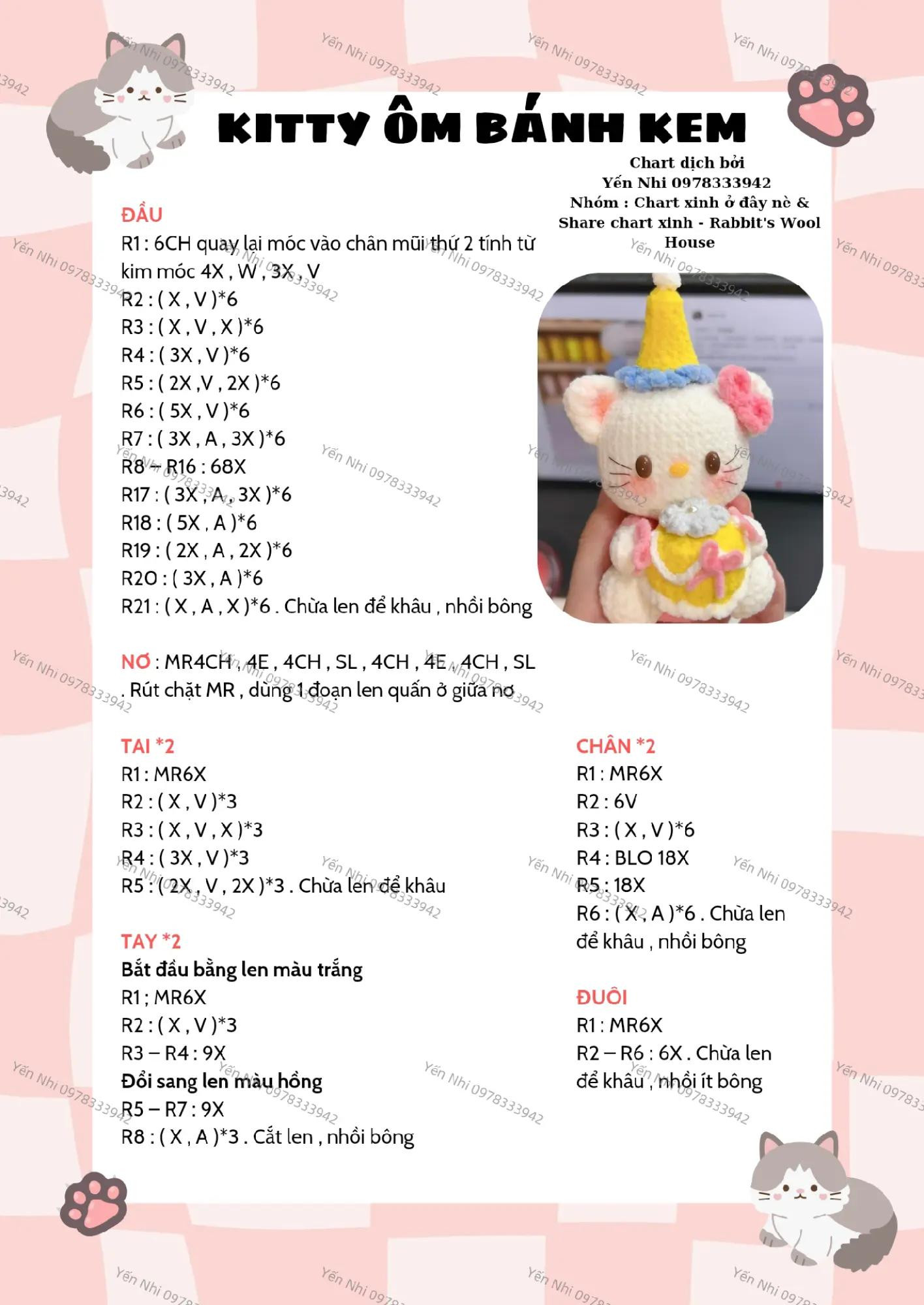 Hướng dẫn móc len Kitty ôm bánh kem dễ thương và chi tiết