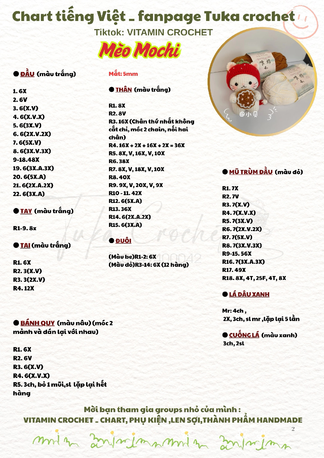 Hướng dẫn móc len mèo Mochi dễ thương từ Vitamin Crochet