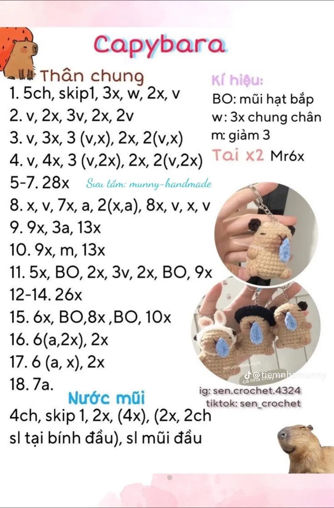 Hướng dẫn móc len mũ thỏ và mũ đen cho chú capybara