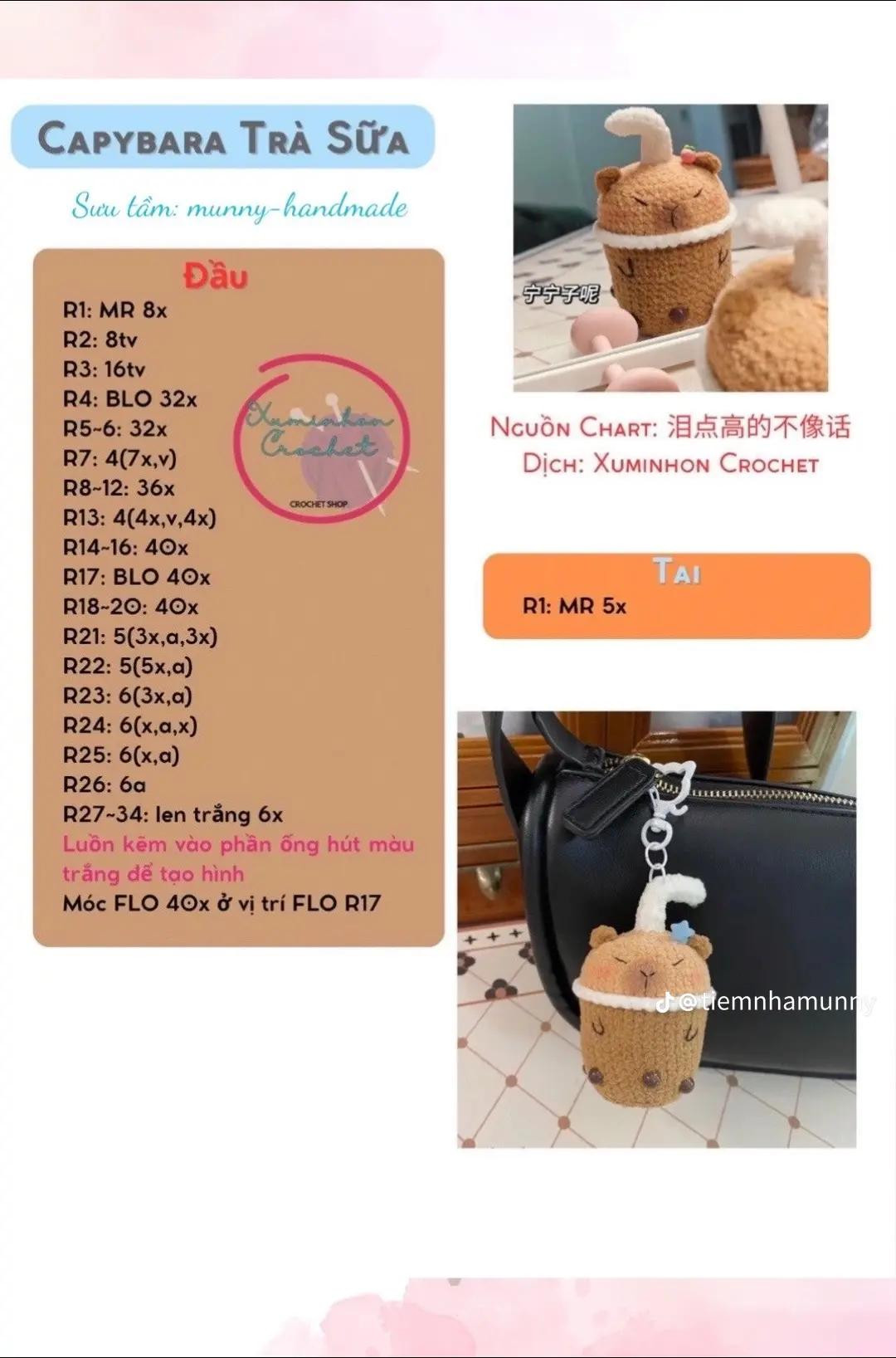 Hướng dẫn móc len mũ thỏ và mũ đen cho chú capybara