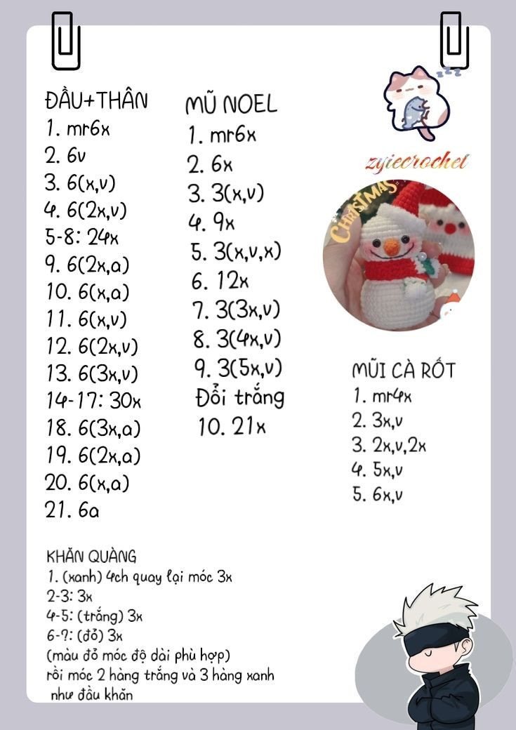 Hướng dẫn móc len người tuyết xinh xắn cho Giáng Sinh