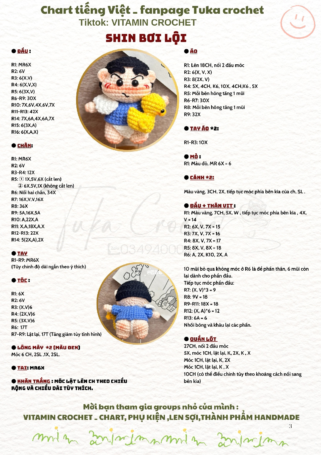 Hướng dẫn móc len Shin-chan cosplay cực dễ thương cho người mới bắt đầu