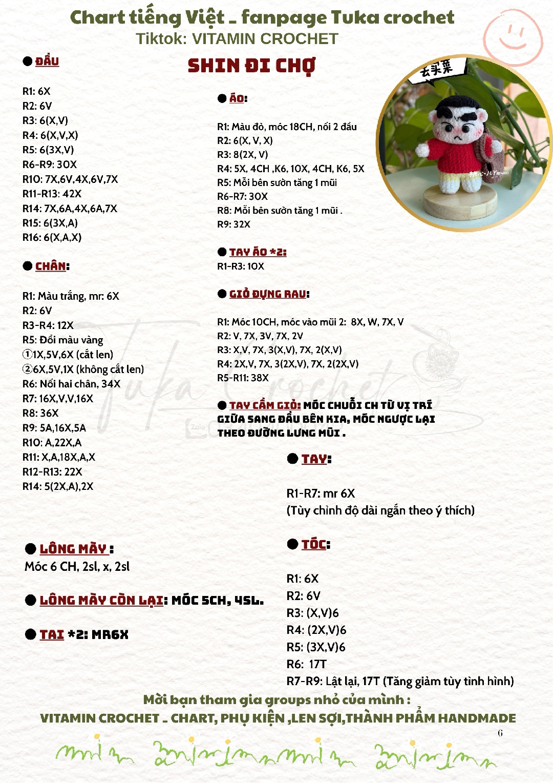 Hướng dẫn móc len Shin-chan cosplay cực dễ thương cho người mới bắt đầu