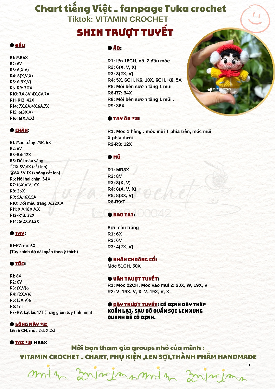 Hướng dẫn móc len Shin-chan cosplay cực dễ thương cho người mới bắt đầu