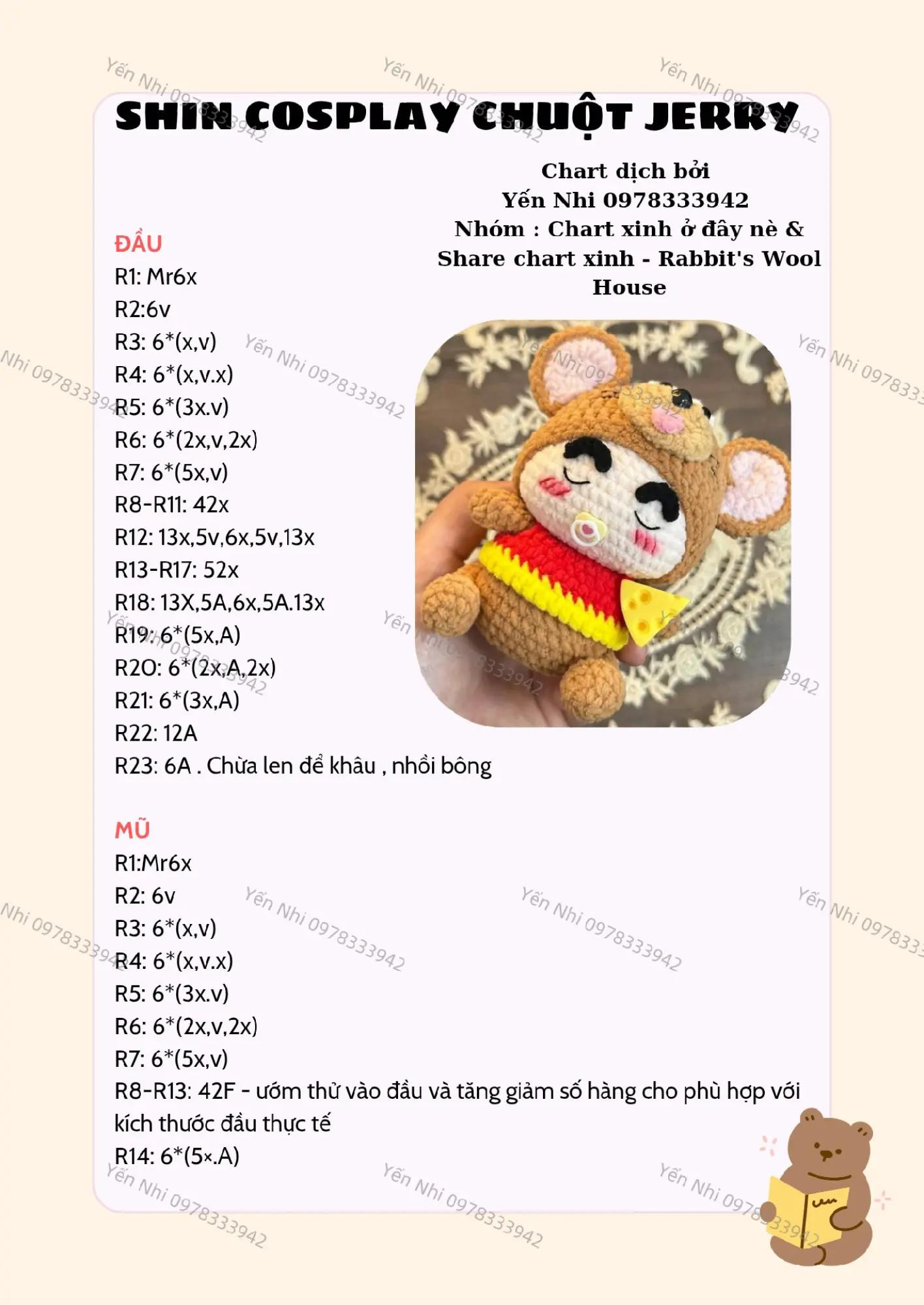 Hướng dẫn móc len Shin cosplay chuột Jerry dễ thương và chi tiết