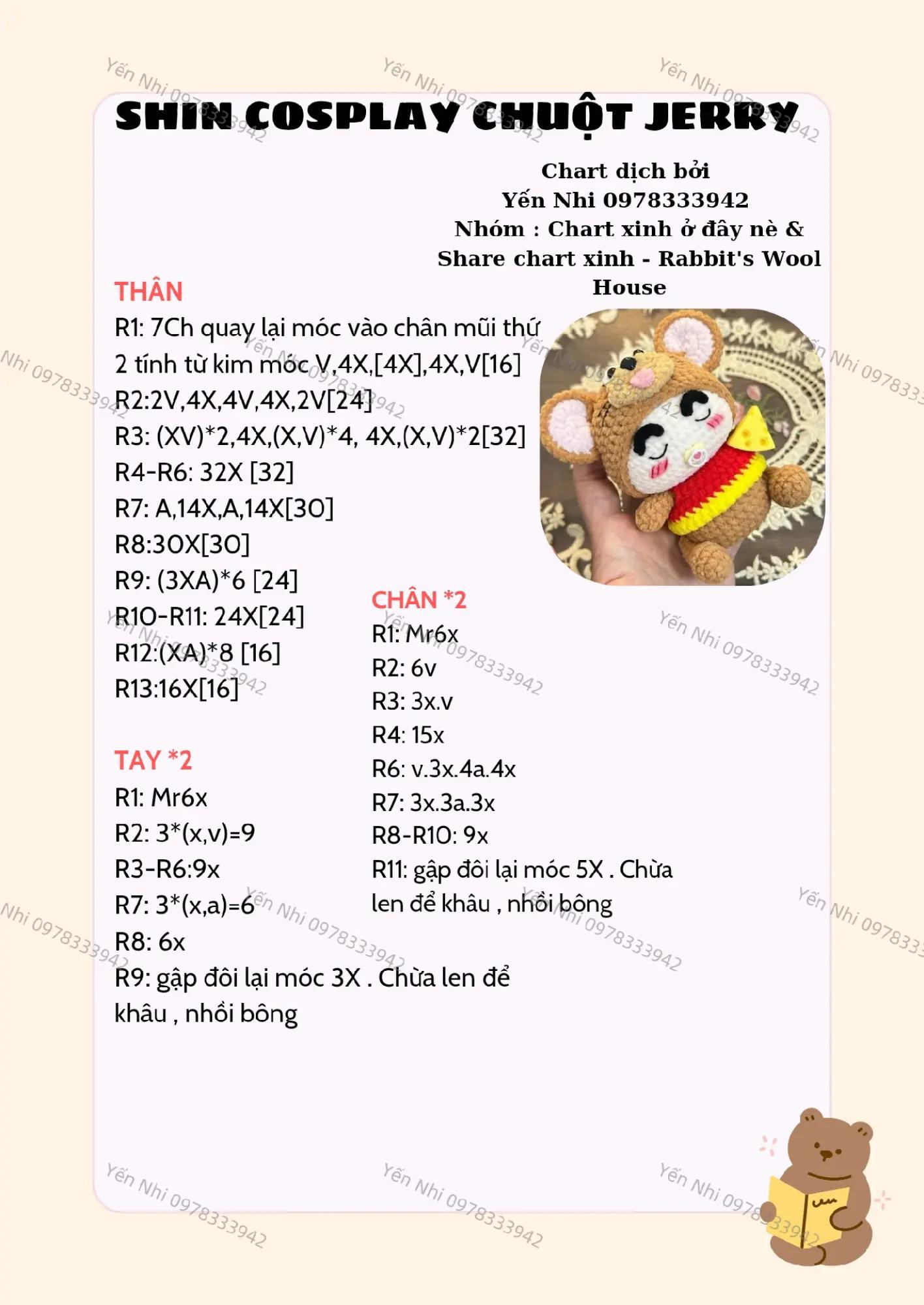 Hướng dẫn móc len Shin cosplay chuột Jerry dễ thương và chi tiết