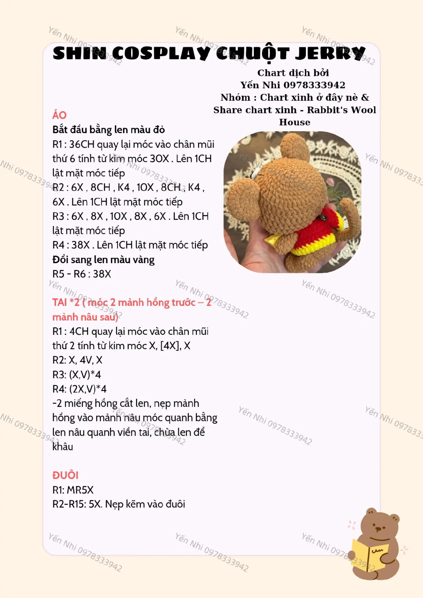 Hướng dẫn móc len Shin cosplay chuột Jerry dễ thương và chi tiết