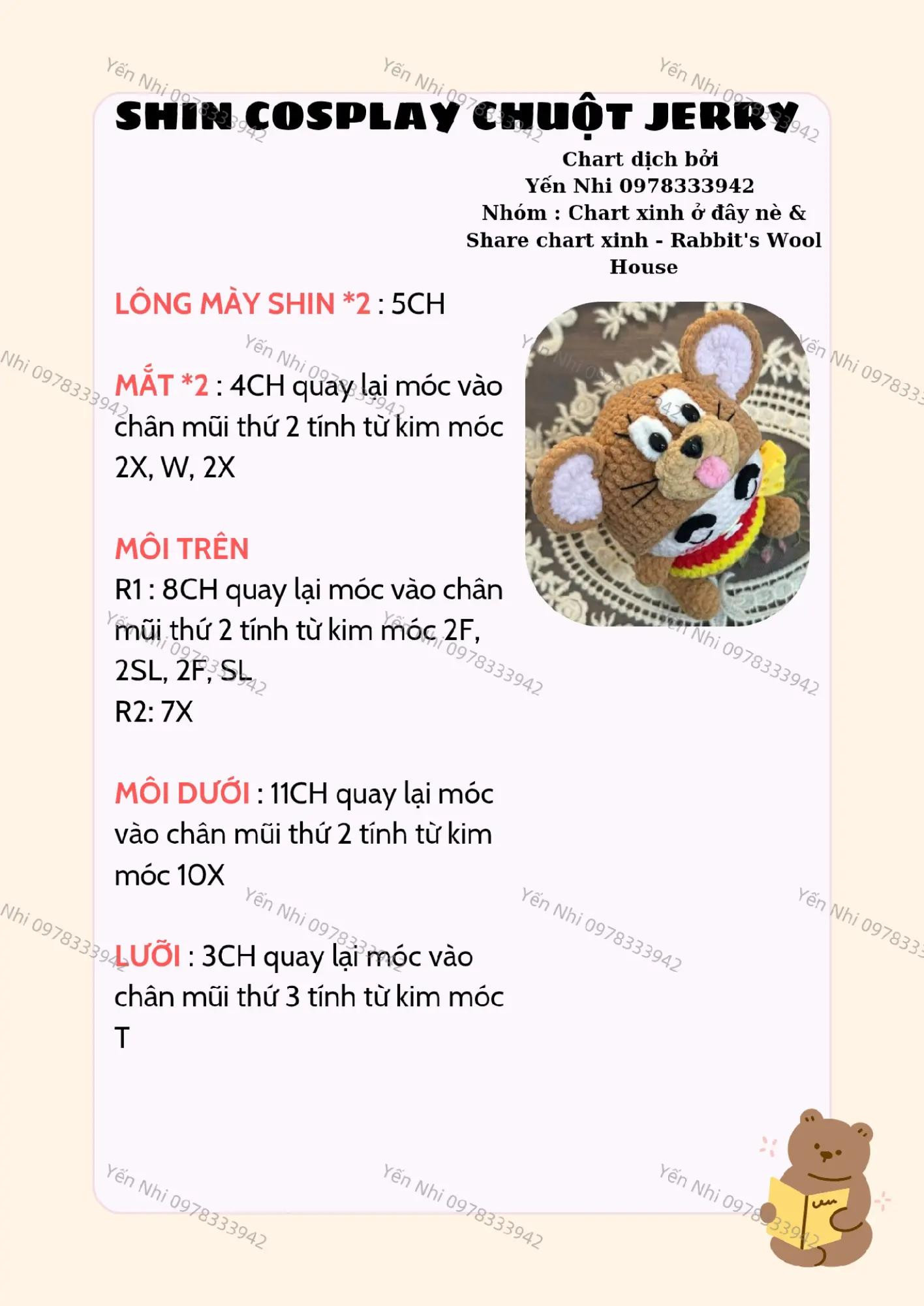 Hướng dẫn móc len Shin cosplay chuột Jerry dễ thương và chi tiết