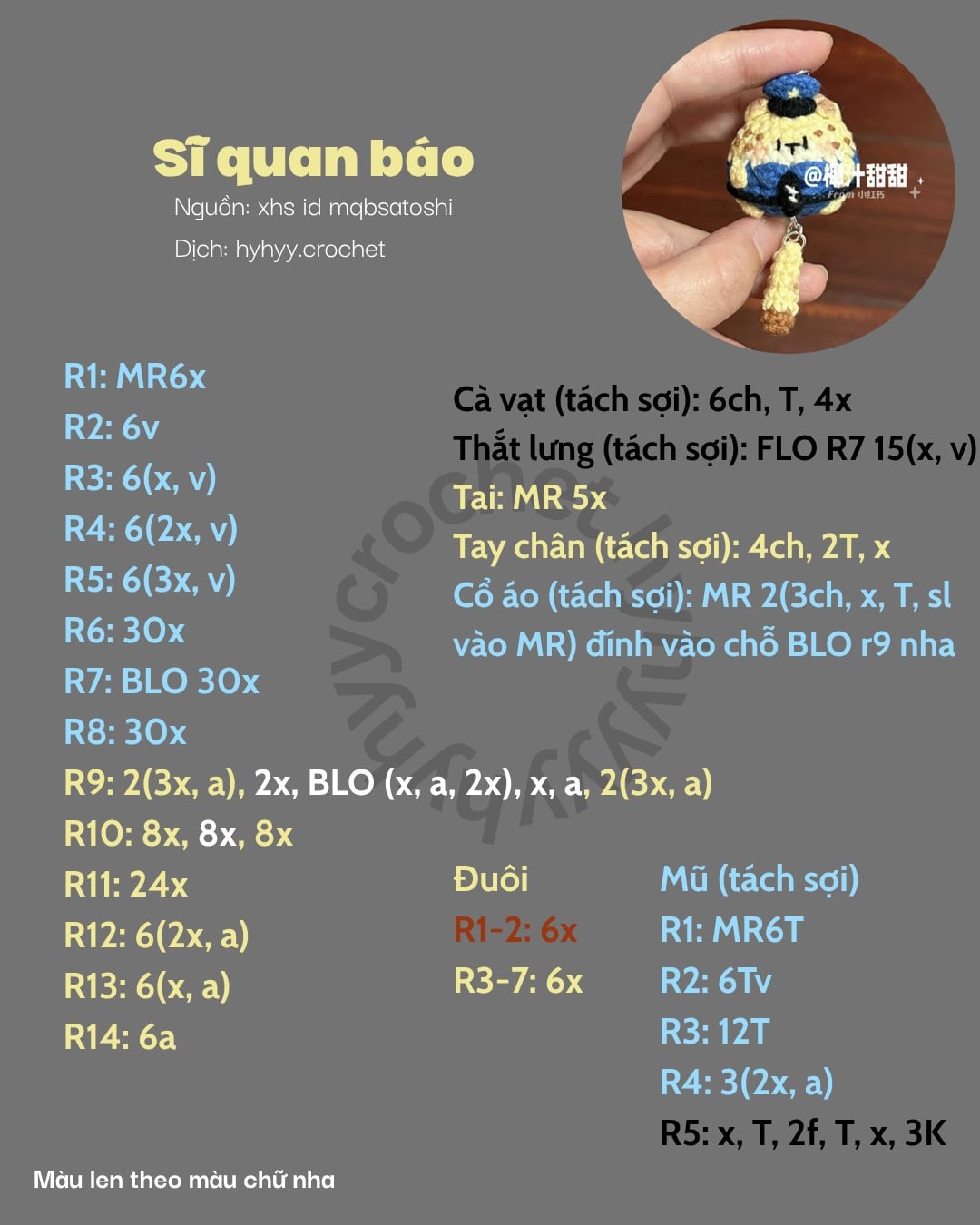 Hướng dẫn móc len sỉ quan báo dễ thương và chi tiết