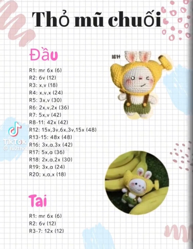 Hướng dẫn móc len thỏ chuối đáng yêu và dễ thương