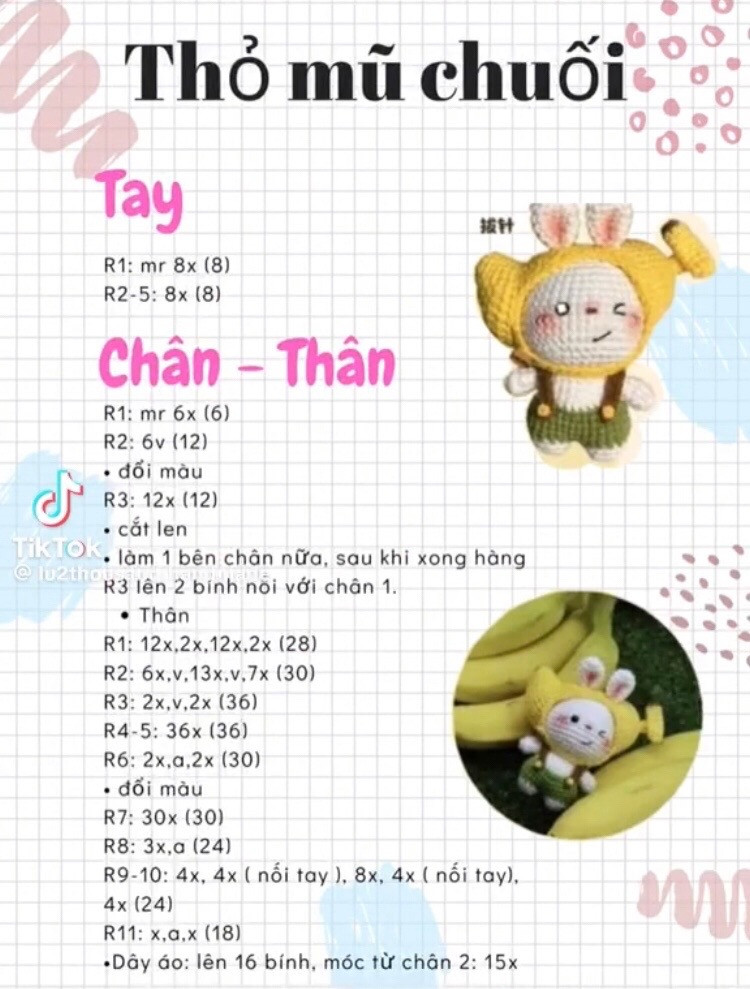 Hướng dẫn móc len thỏ chuối đáng yêu và dễ thương