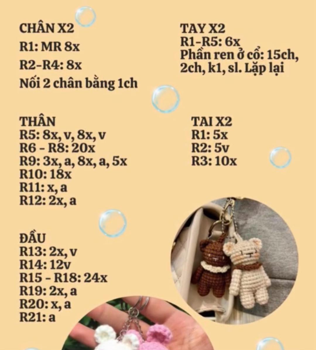 Hướng dẫn móc len thú bông nhỏ xinh làm móc khóa