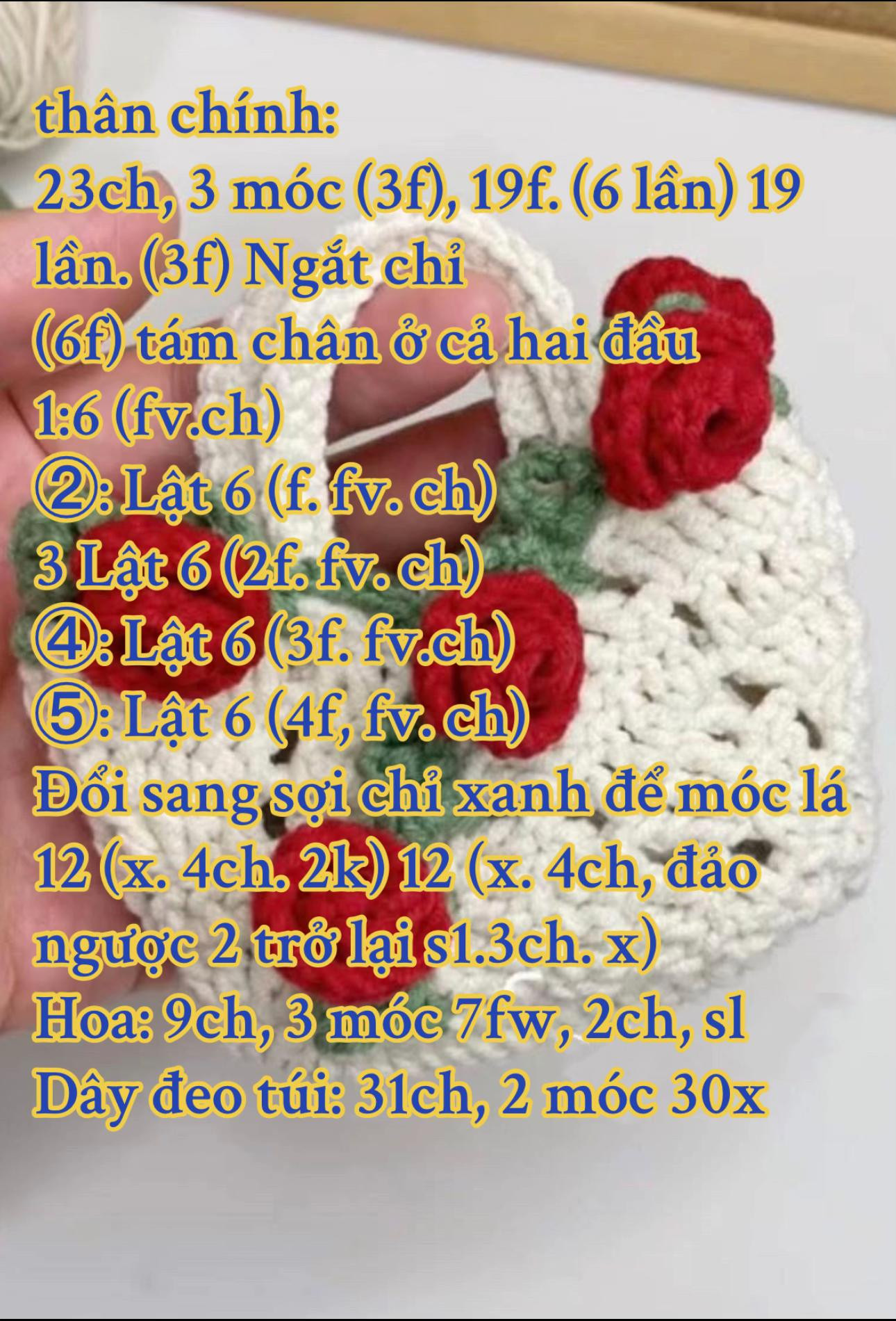 Hướng dẫn móc len túi xách hoa hồng đơn giản và đẹp mắt