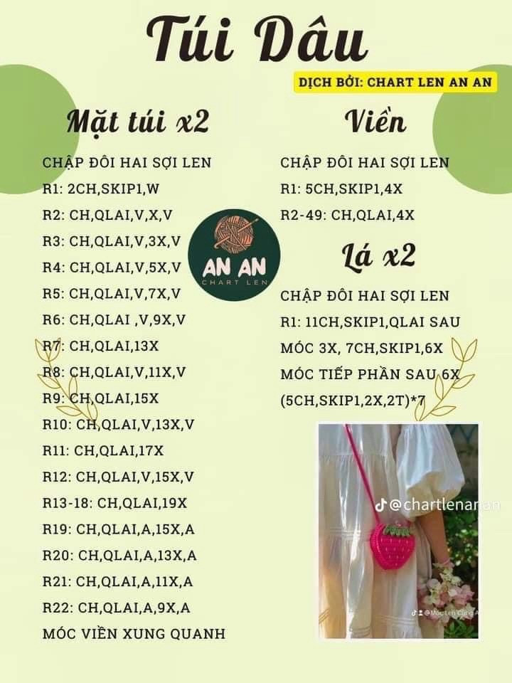 Hướng dẫn móc túi dâu xinh xắn từ Chart Len An An