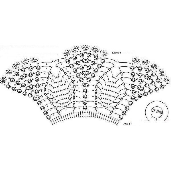 Кружевной кокошник для куклы, схема вязания крючком