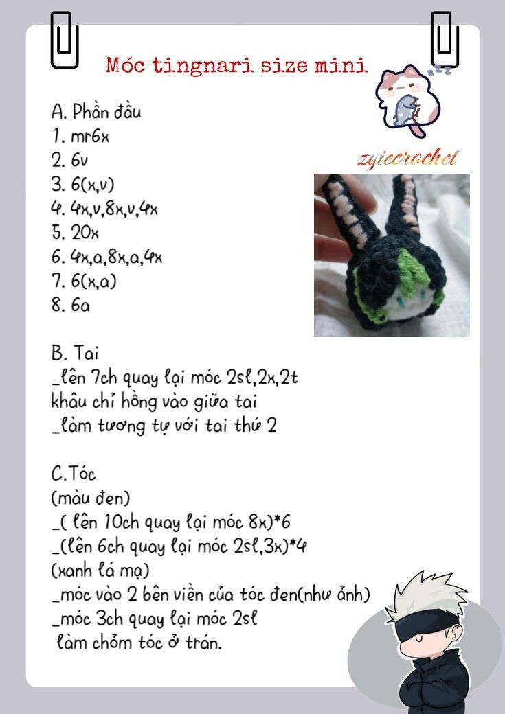 Móc len dễ thương hình nhân vật hoạt hình với tai dài và tóc xanh