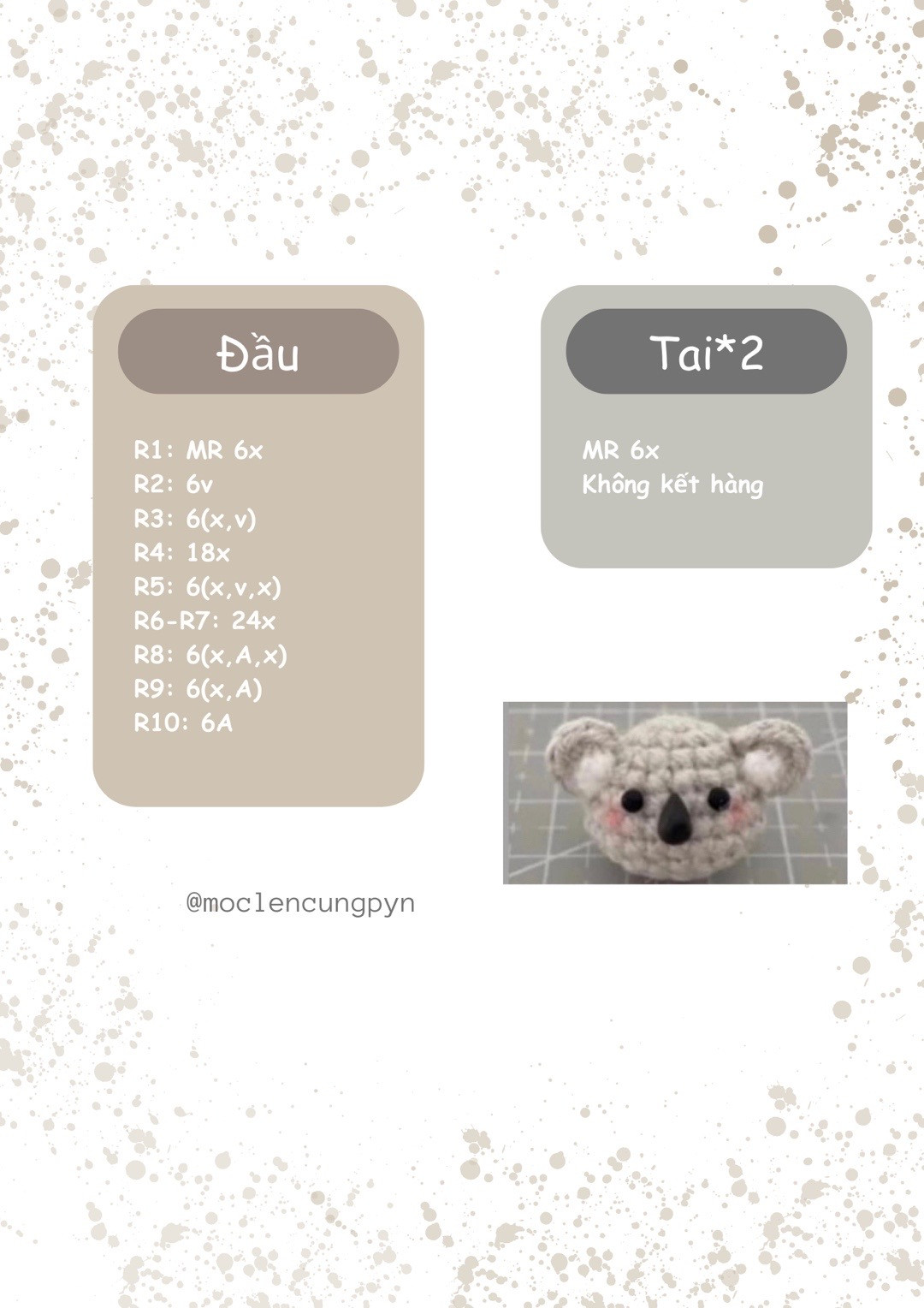 Móc len hình đầu koala dễ thương và đơn giản