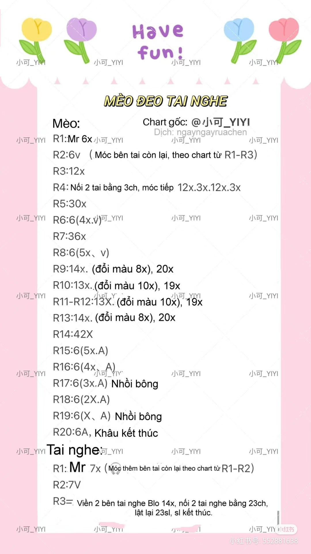 Móc len hình mèo đeo tai nghe xinh xắn cho người yêu âm nhạc